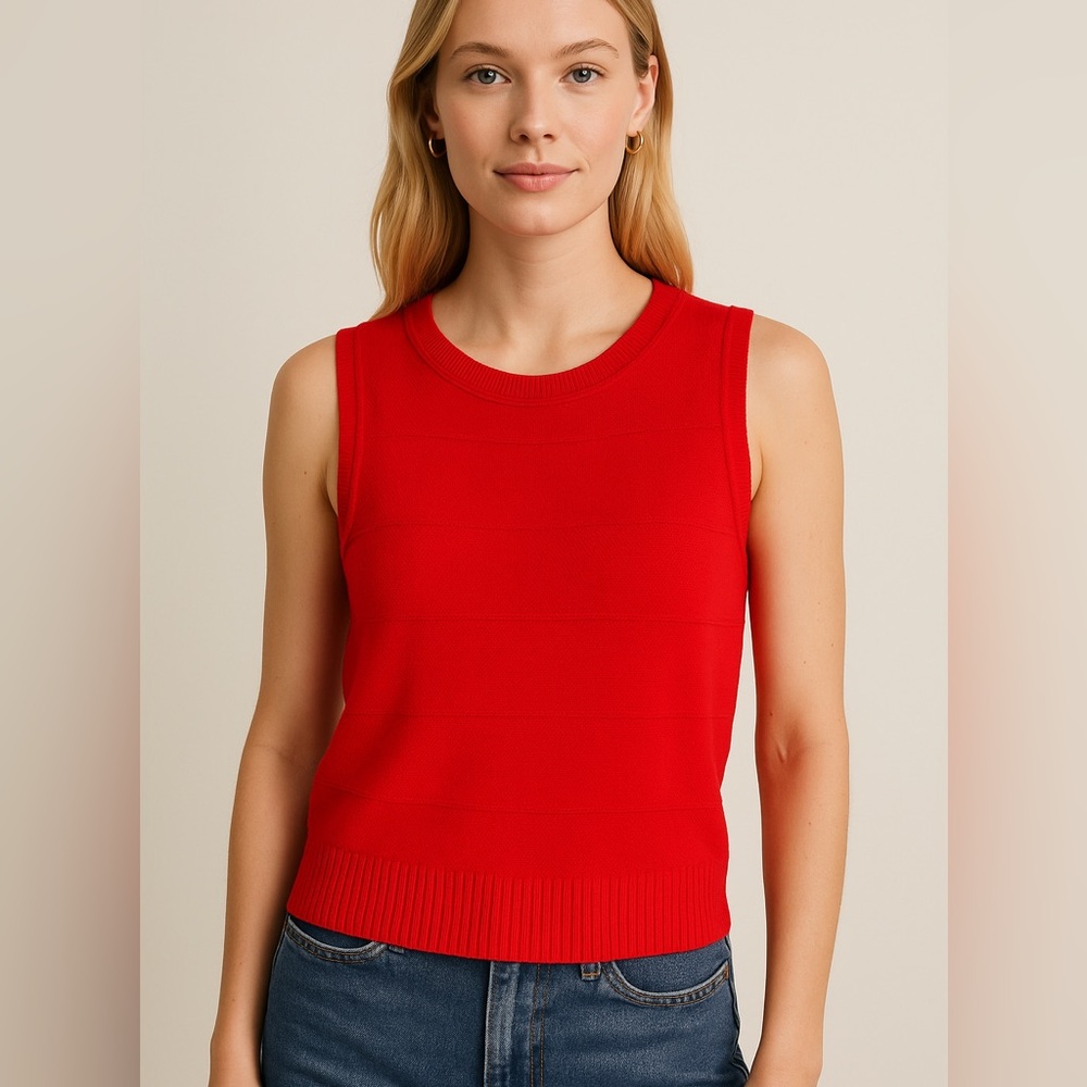 St. John Red Sleeveless Sweater